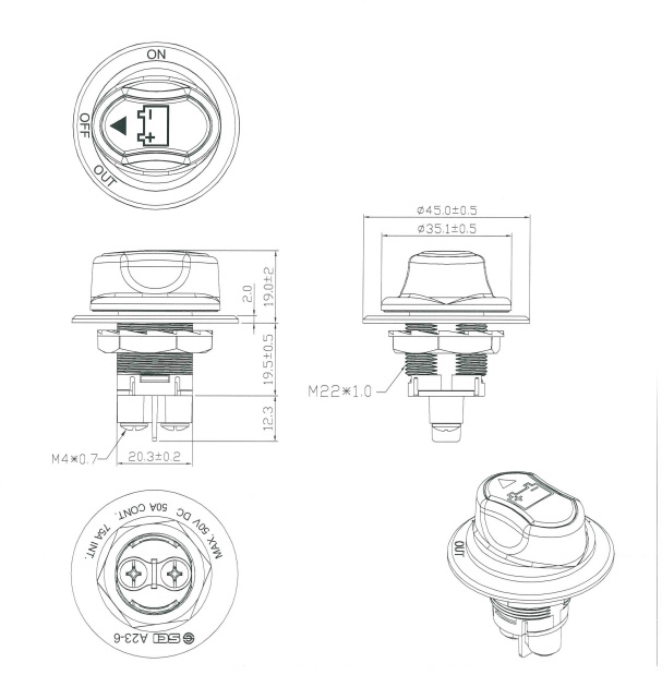 Bateriový spínač integrovaný SCI A23-7B, 32 V/DC, 100 A, s aretací (CON1491454)