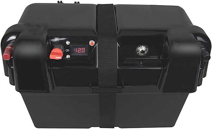 Box pro akumulátor se zásuvkami 12V a USB 5V/2,1+1A pro baterii 100Ah, BA850