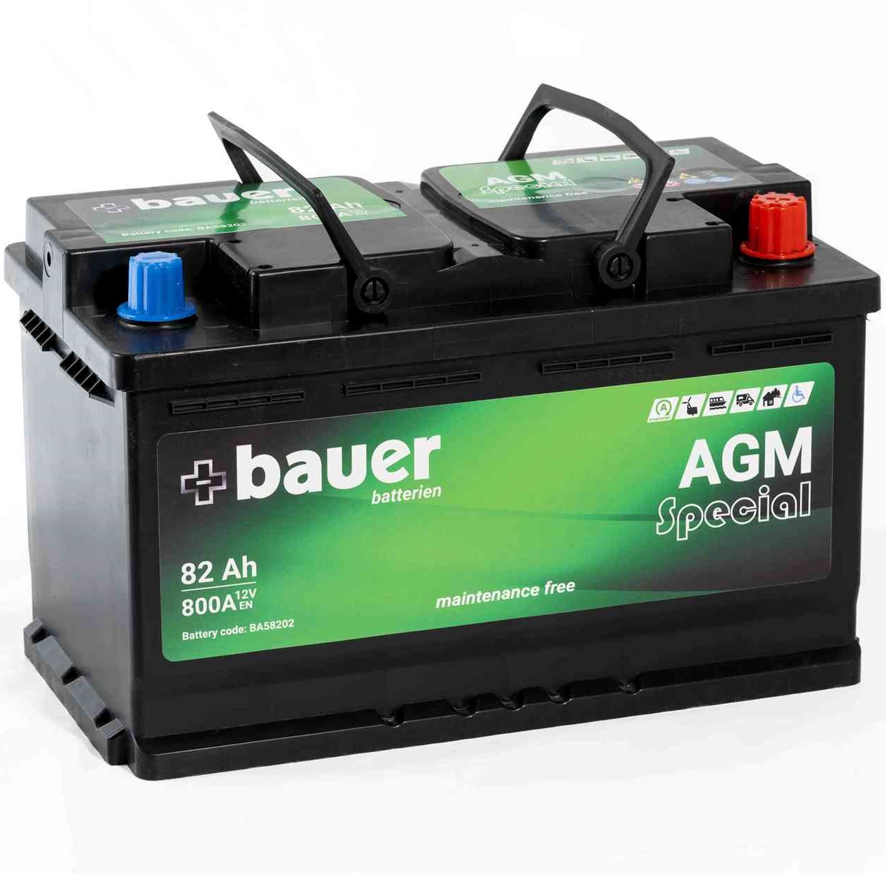 Autobaterie BAUER AGM 82Ah 12V 800A Start-Stop BA58202 312x175x190