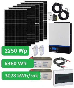 Hybridní solární set Sunset Kombi 230V 50Hz 2250 Wp, 3071 kWh/rok, baterie AGM 5520Wh, WIFI