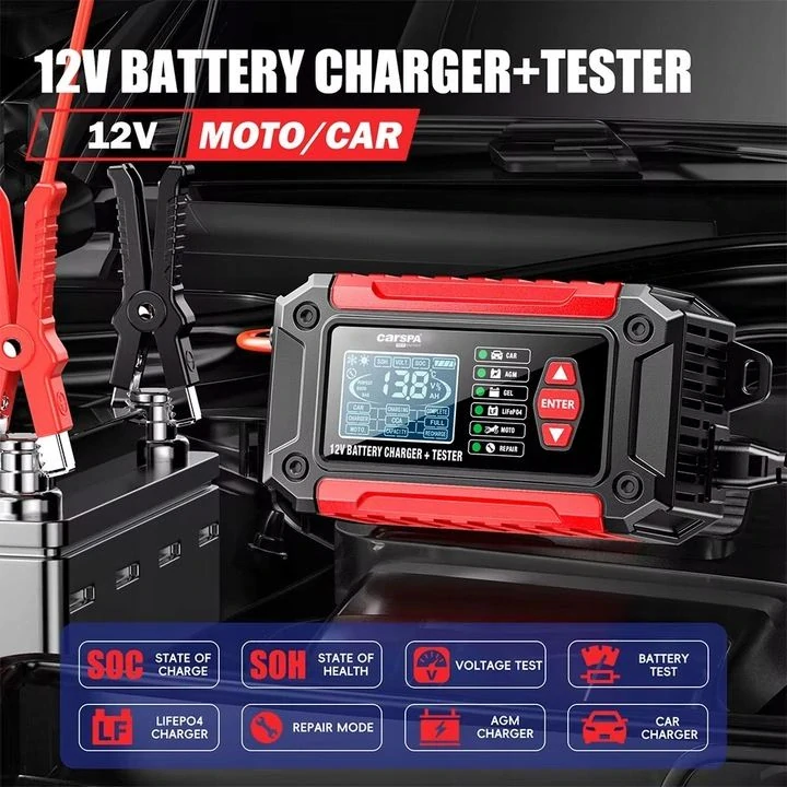 Nabíječka s automatikou a testerem Carspa CTC1206 12V 6A pro Pb a LiFePO4 aku