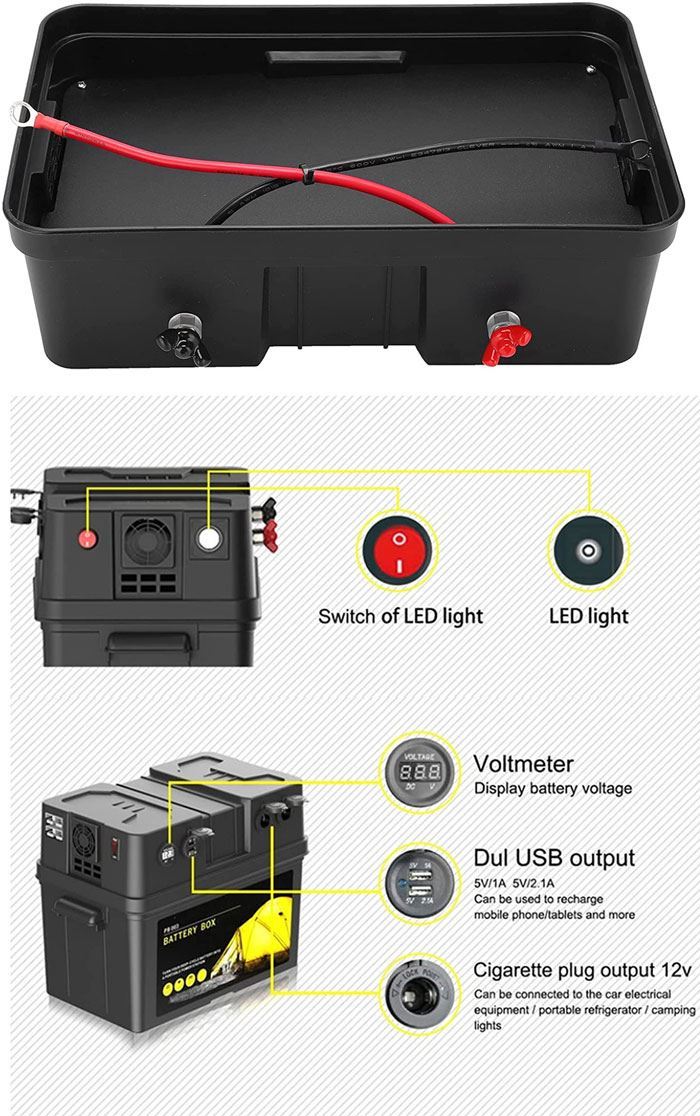 Box BCH Battery pro akumulátor se zásuvkami 3x12V a USB 5V/2,1+1A pro baterii 100Ah, PB003